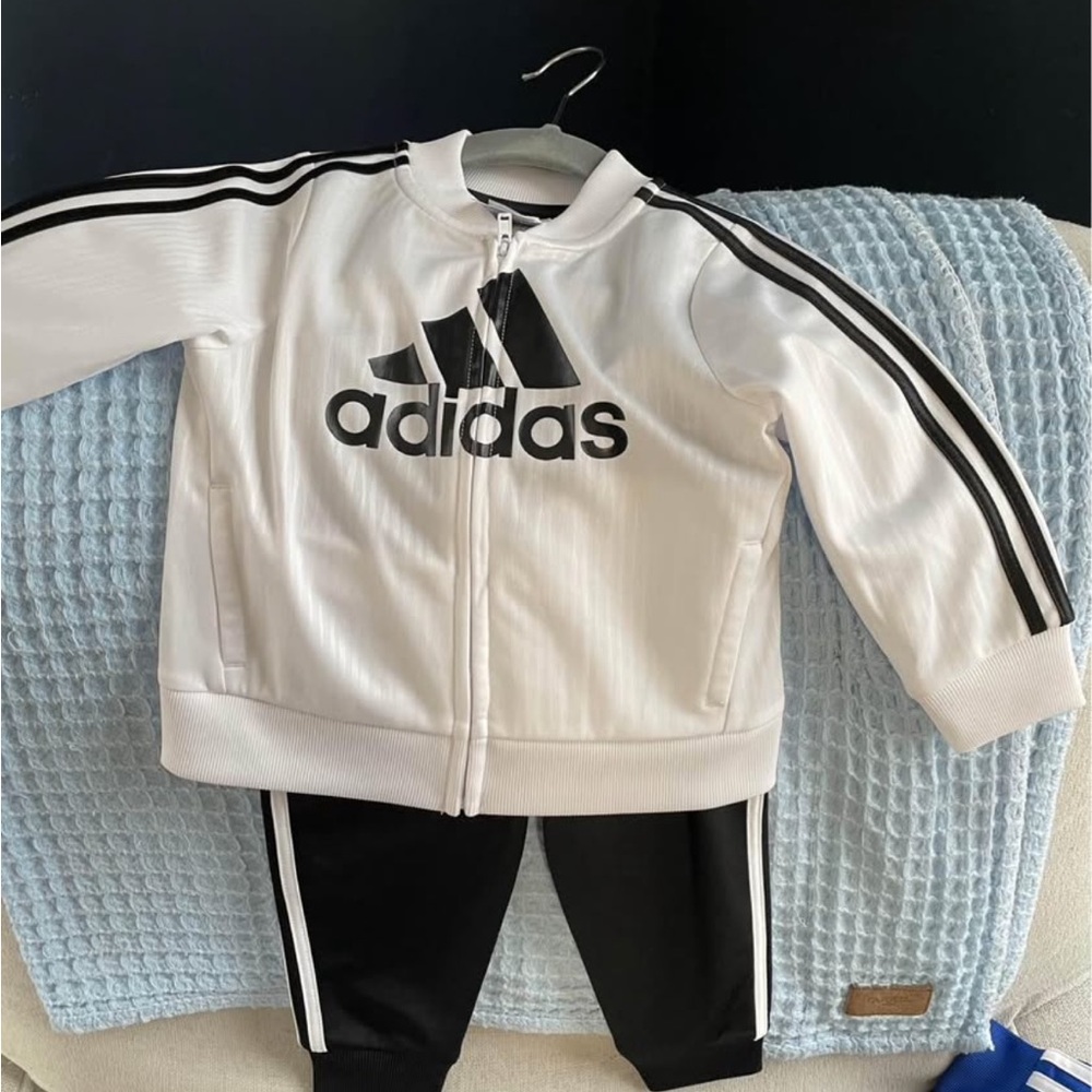 Adidas Kids' White and Black Tracksuit